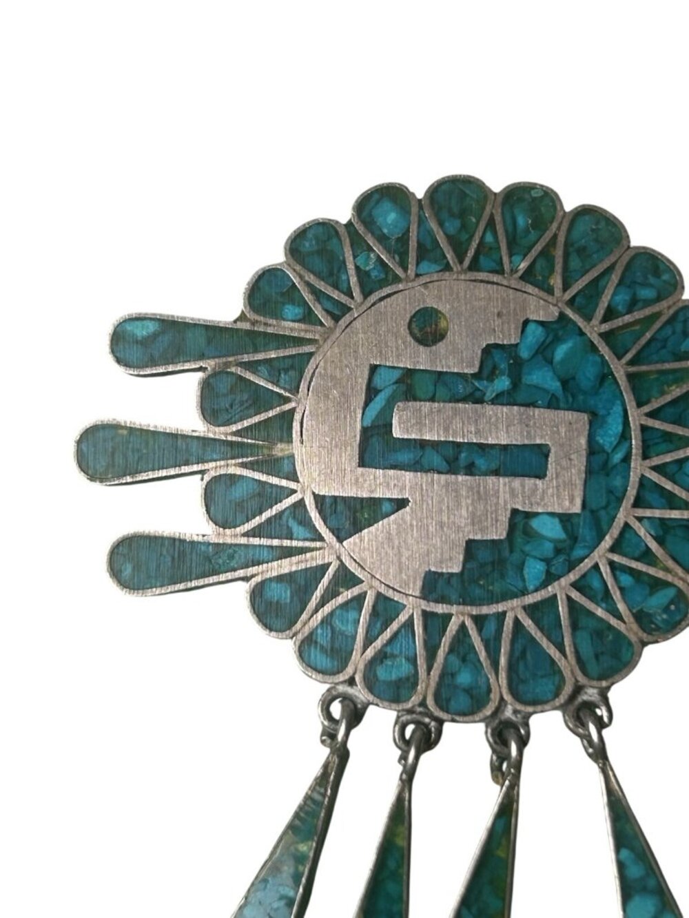 VTG TURQUOISE INLAY HECHO EN 925 ACE MEXICO STERLING SILVER BROOCH PENDANT - Picture 2 of 8